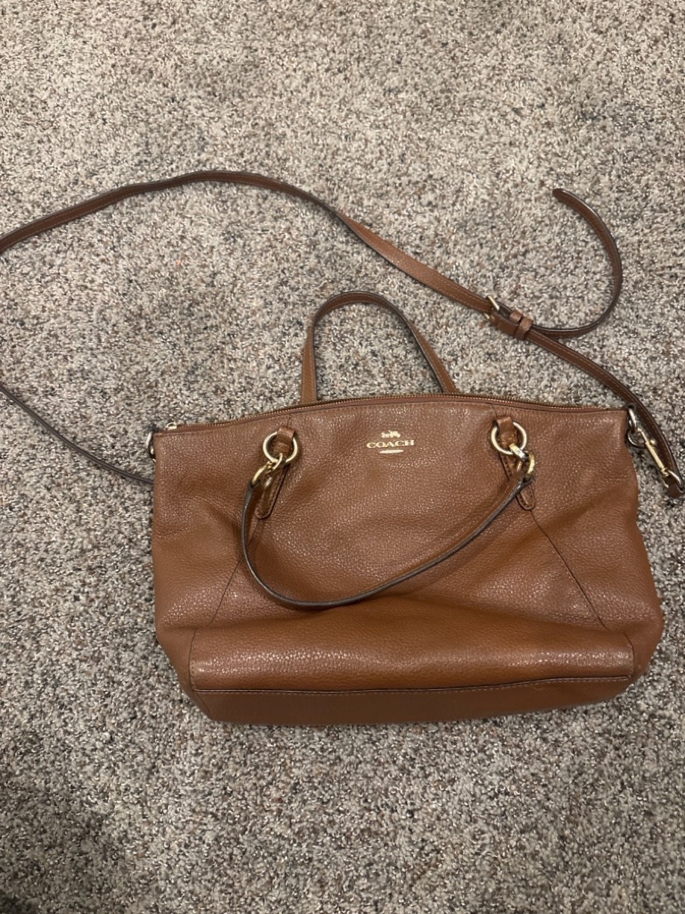 Coach TanBrown Pebbled Leather Satchel Crossbody Bag Gold Hardware